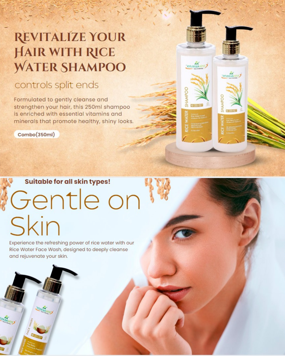 Mihikaarya Rice Water Hair & Face Combo – 250ml Rice Water Shampoo & 100ml Rice Water Face Wash | Nourishing, Strengthening & Cleansing Skincare for Men & Women - Image 5