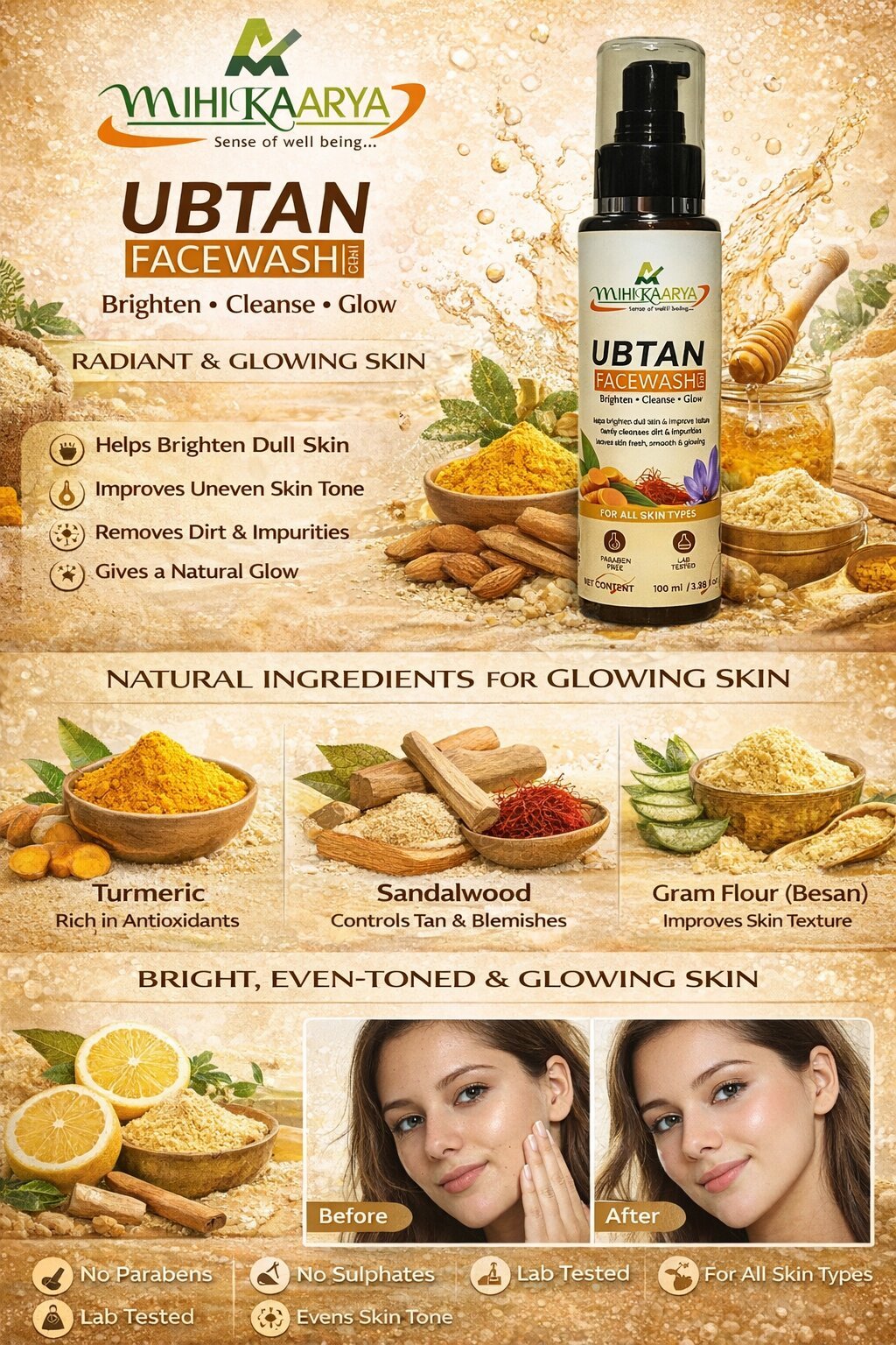 MIHIKAARYA Herbal Ubtan Face Wash for Deep Cleansing – Pack of 3 - Image 4
