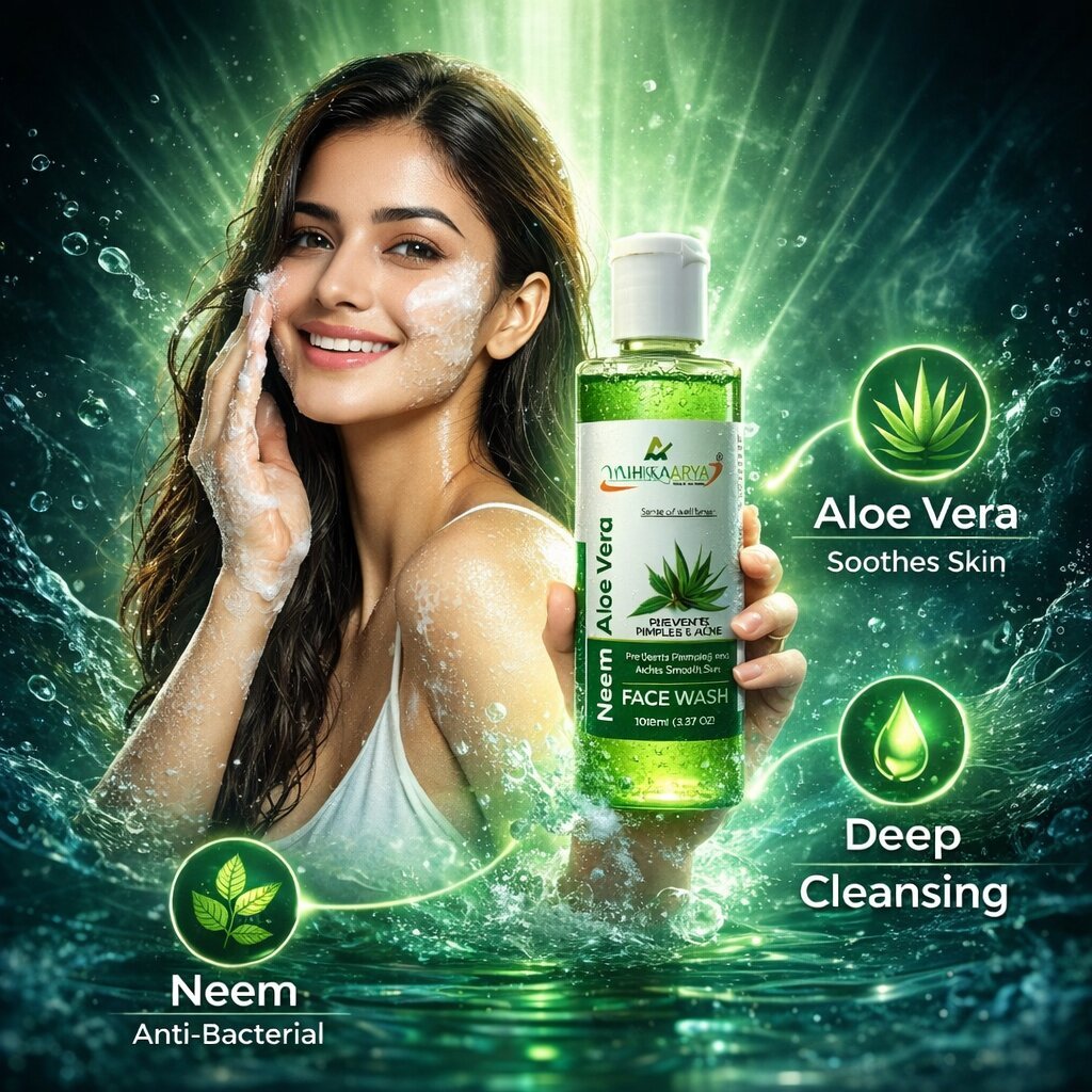 Mihikaarya Neem Aloe Vera Face Wash for Men & Women – 100ml | Soothing, Oil Control & Refreshing Skincare - Image 3