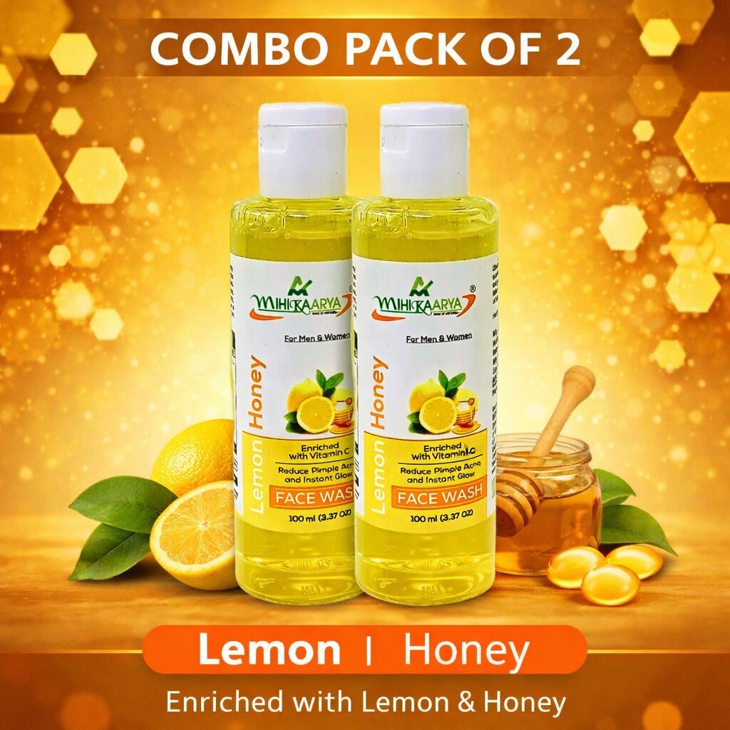 Mihikaarya Herbals Lemon & Honey Face Wash for Men & Women – Set of 2 × 100ml | Brightening, Hydrating & Refreshing Skincare - Image 3