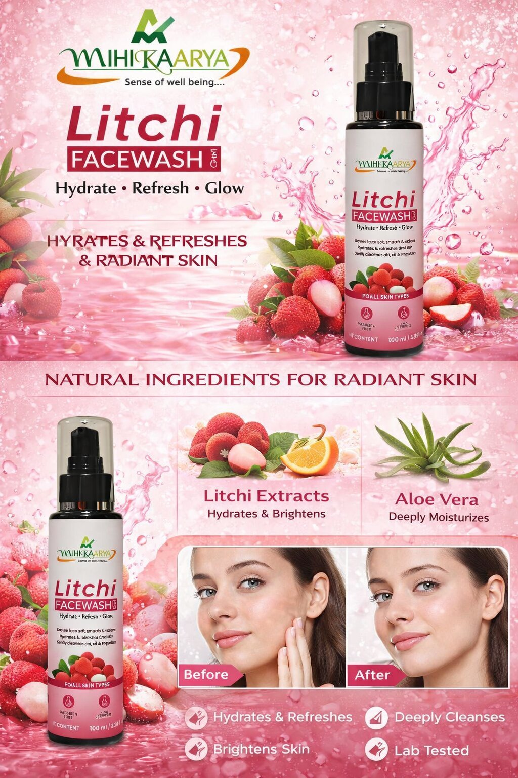 Mihikaarya Litchi Face Wash for Men & Women – 100ml | Refreshing & Gentle Daily Cleanser - Image 3