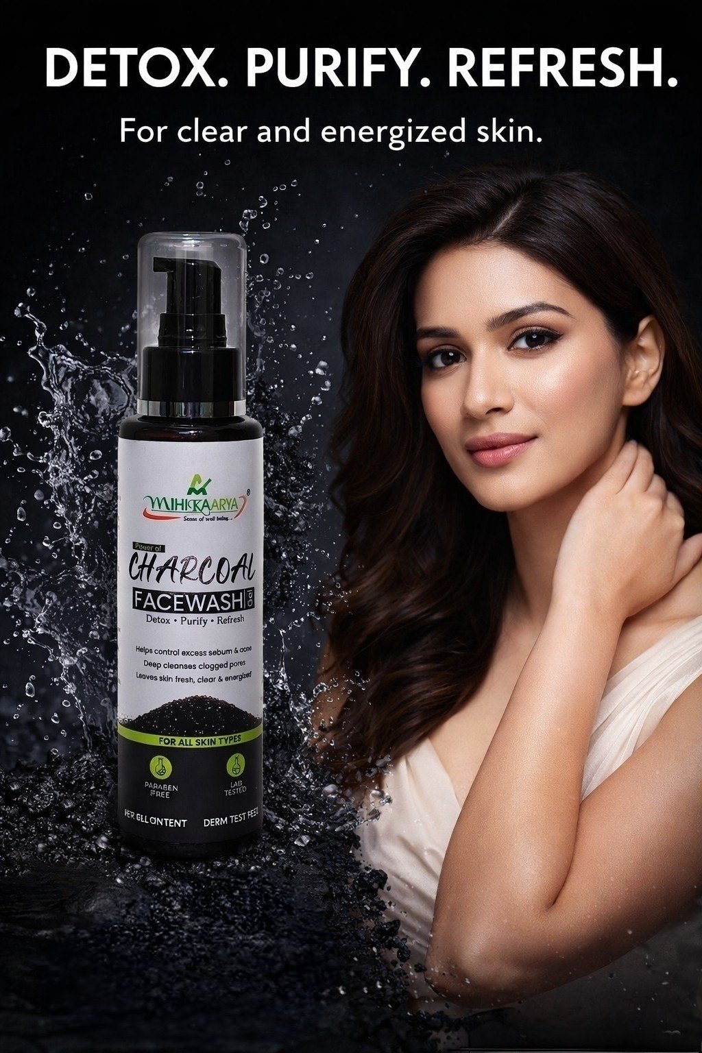 Mihikaarya Charcoal Face Wash for Men & Women – 100ml | Deep Cleansing & Oil Control Skincare
