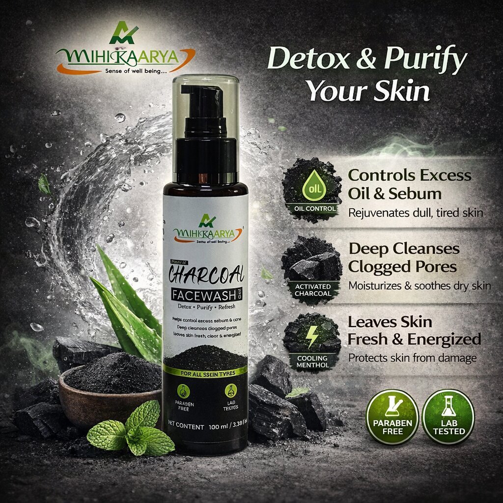 Mihikaarya Charcoal Face Wash for Men & Women – 100ml | Deep Cleansing & Oil Control Skincare - Image 2