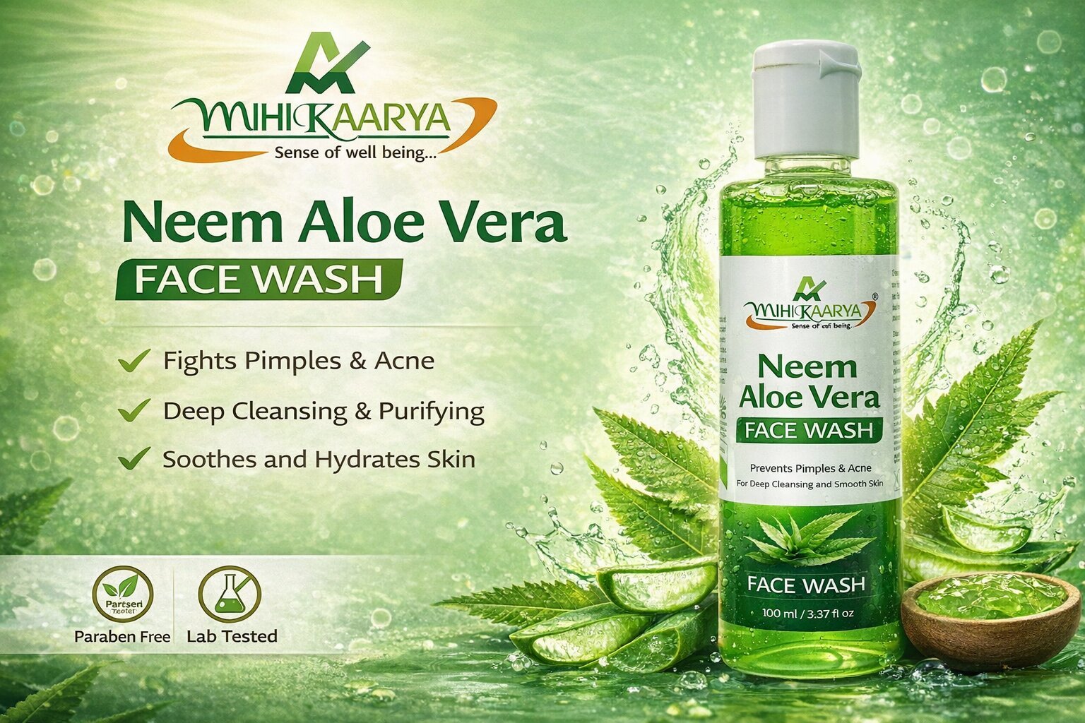 Mihikaarya Neem Aloe Vera Face Wash for Men & Women – 100ml | Soothing, Oil Control & Refreshing Skincare - Image 4
