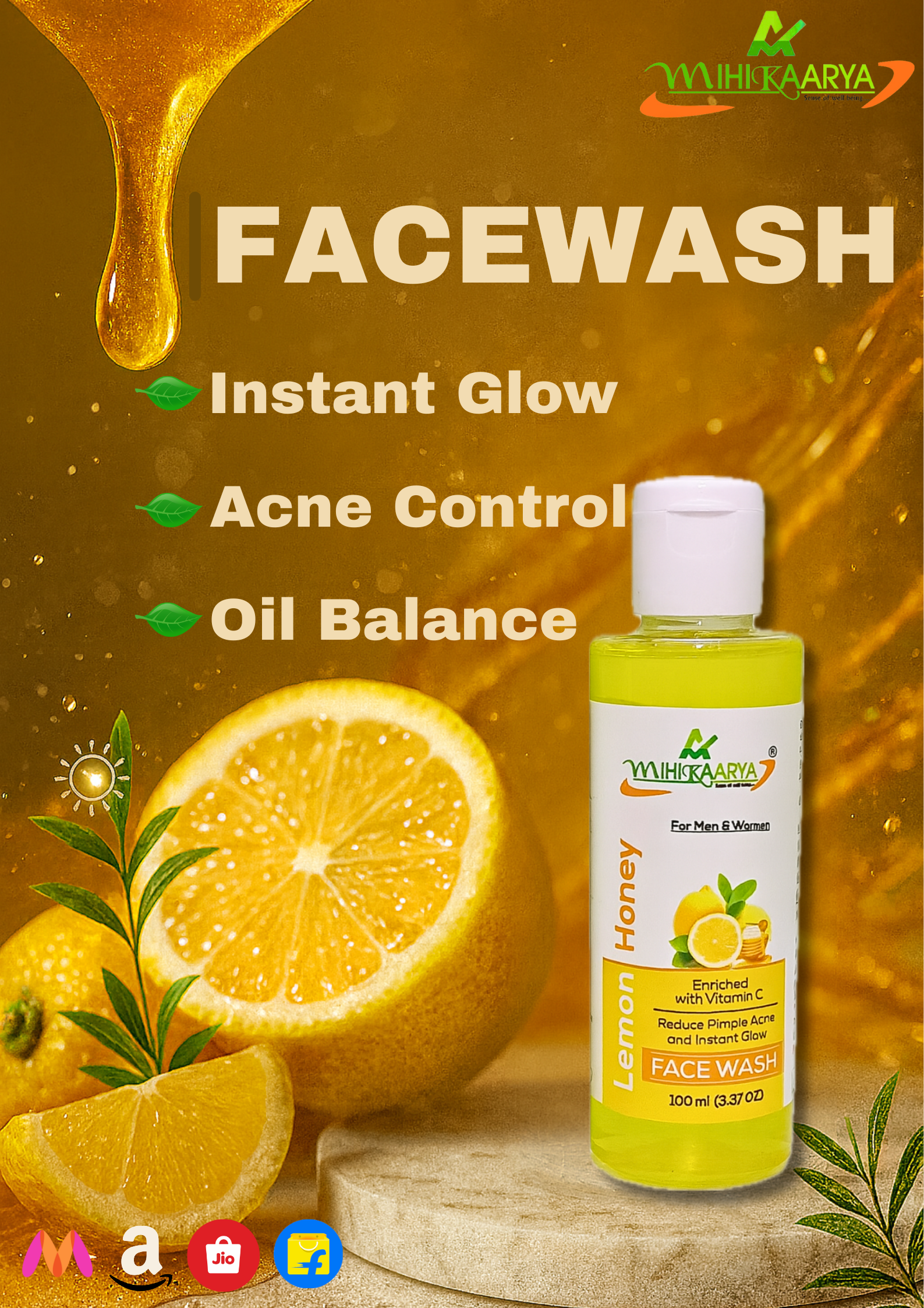 MIHIKAARYA Lemon & Honey Face Wash for Fresh & Nourished Skin – Pack of 3 - Image 3