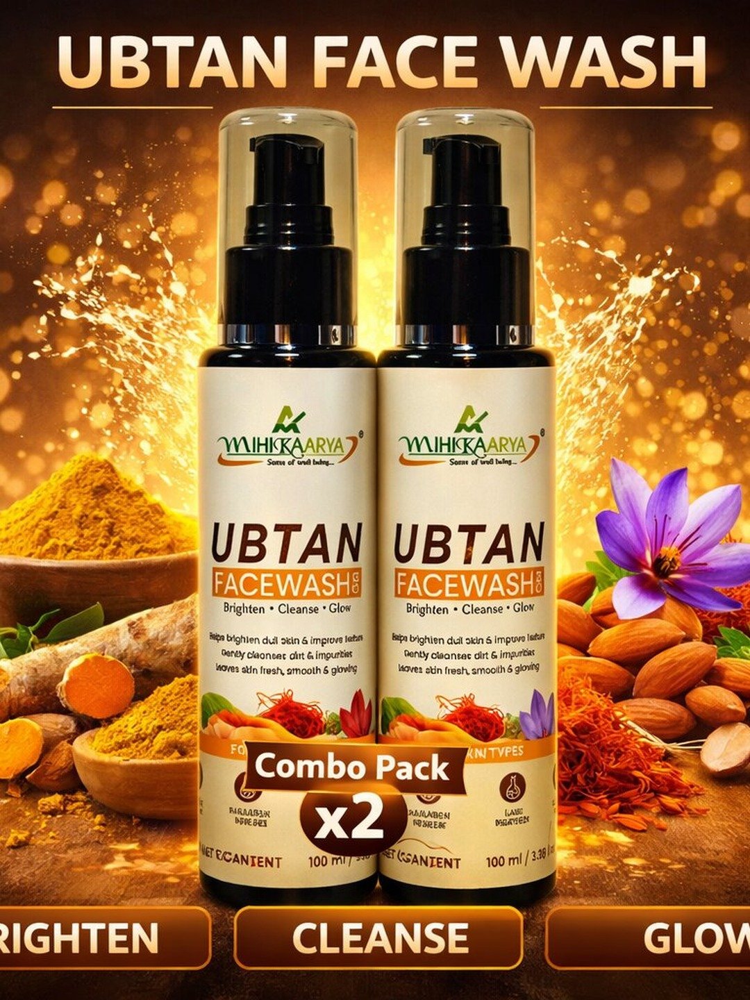 Mihikaarya Ubtan Face Wash for Men & Women – Pack of 2 (100ml + 100ml) | Brightening & Nourishing - Image 3