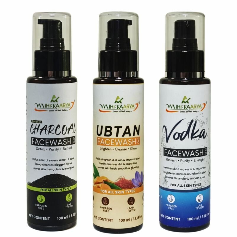 MIHIKAARYA Advanced Cleansing Collection – Ubtan, Vodka & Charcoal Face Wash (Pack of 3) - Image 3