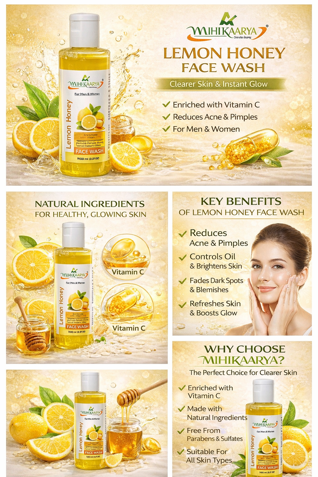 MIHIKAARYA Lemon & Honey Face Wash for Fresh & Nourished Skin – Pack of 3 - Image 4