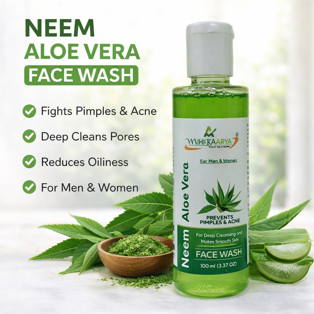 Mihikaarya Neem Aloe Vera Face Wash for Men & Women – Set of 2 × 100ml | Soothing, Oil Control & Refreshing Skincare - Image 5