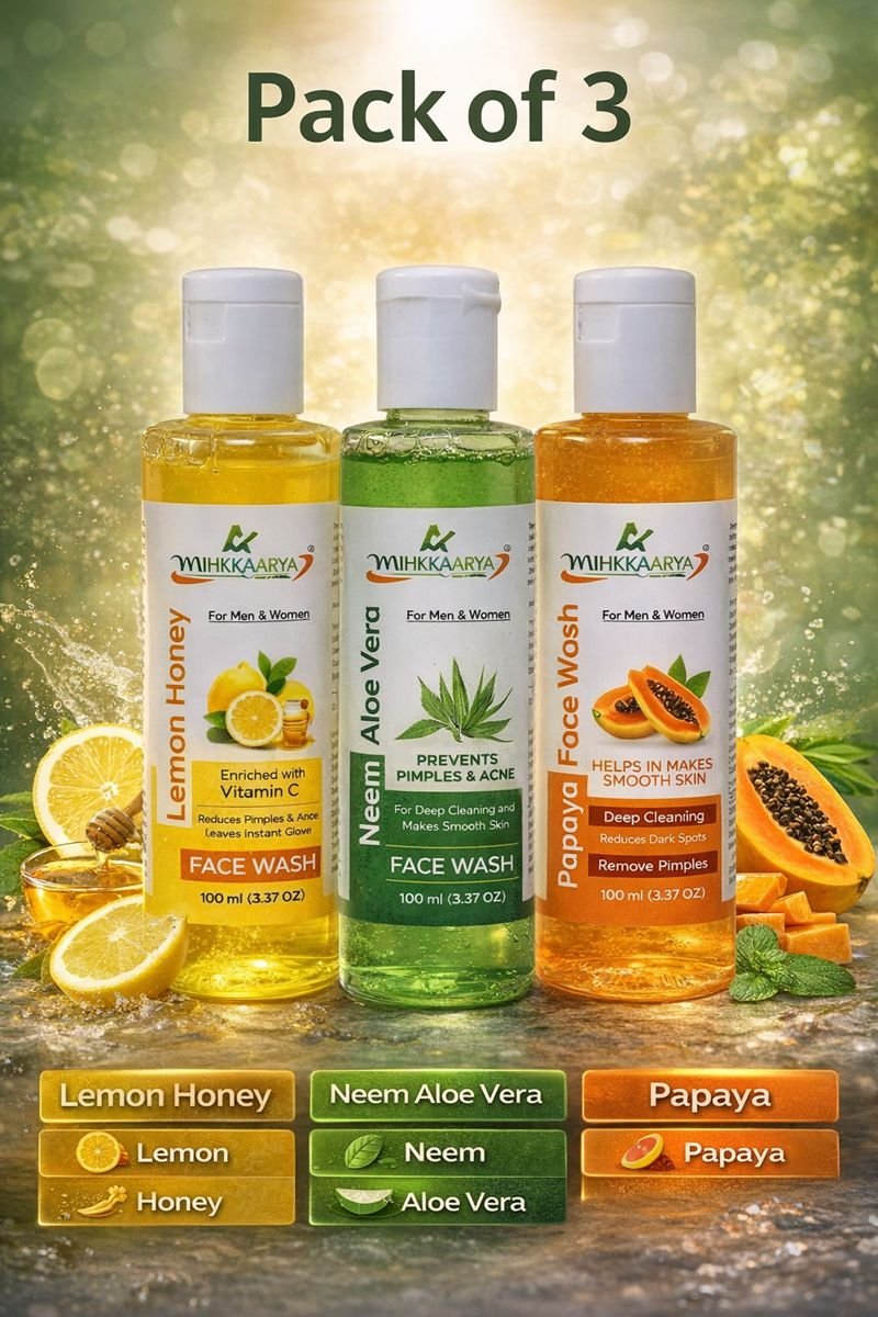 MIHIKAARYA Herbal Glow Care – Papaya, Lemon & Honey, Neem & Aloe Vera Face Wash Combo (Pack of 3) - Image 3