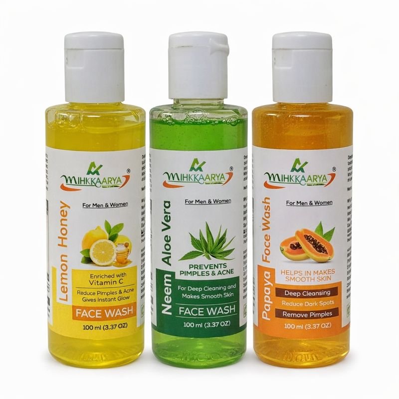 MIHIKAARYA Herbal Glow Care – Papaya, Lemon & Honey, Neem & Aloe Vera Face Wash Combo (Pack of 3) - Image 2