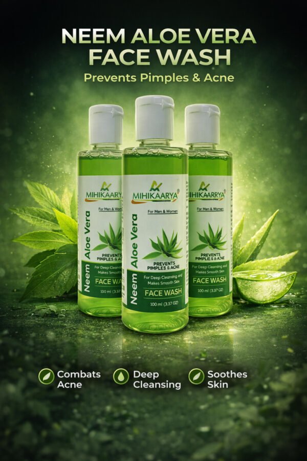 MIHIKAARYA Herbal Neem & Aloe Vera Face Wash for Clear & Balanced Skin – Pack of 3