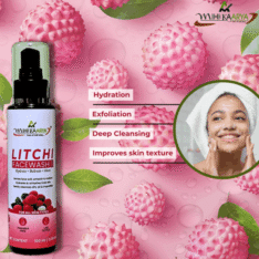 Front view of Mihikaarya Litchi Face Wash 100ml bottle