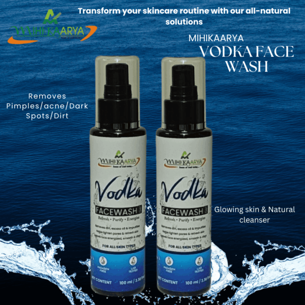 Front view of Mihikaarya Vodka Face Wash pack of two 100ml bottles