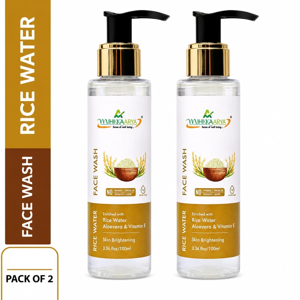 MIHIKAARYA Rice Water Face Wash – Enriched with Rice Water, Aloe Vera & Vitamin E | Pack of 2