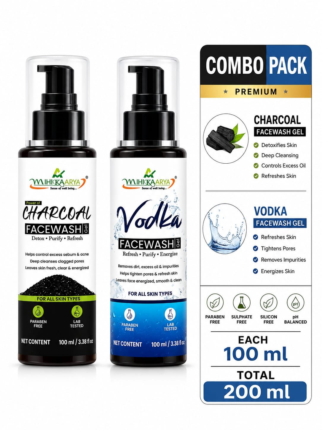 MIHIKAARYA Vodka Face Wash & Charcoal Face Wash Combo Pack - Image 2