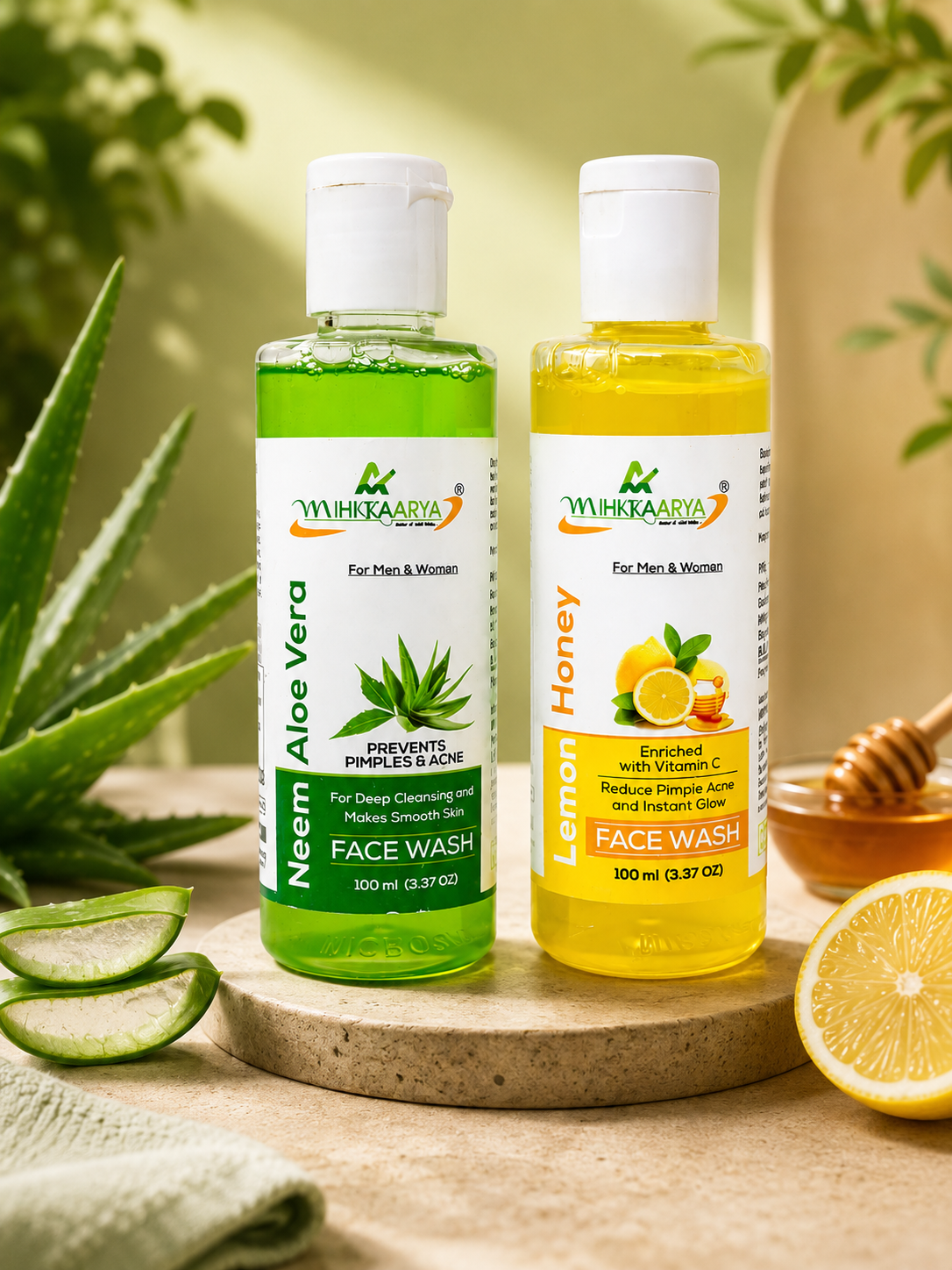 MIHIKAARYA Lemon Honey Face Wash & Neem Aloe Vera Face Wash Combo pack Cleansing Care - Image 2