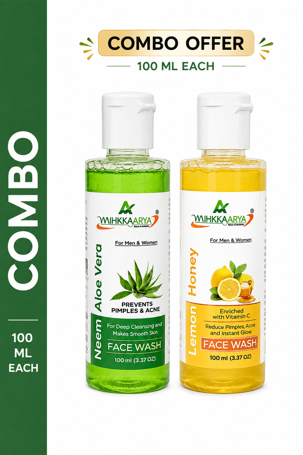 MIHIKAARYA Lemon Honey Face Wash & Neem Aloe Vera Face Wash Combo pack Cleansing Care