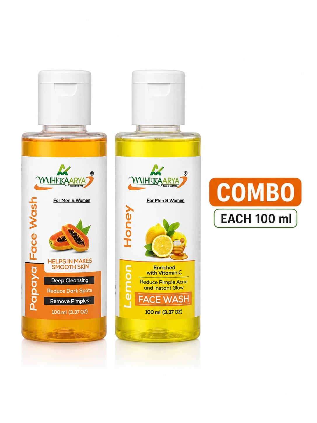 MIHIKAARYA Papaya Face Wash & Lemon Honey Face Wash Combo – Glow & Fresh Skin Care
