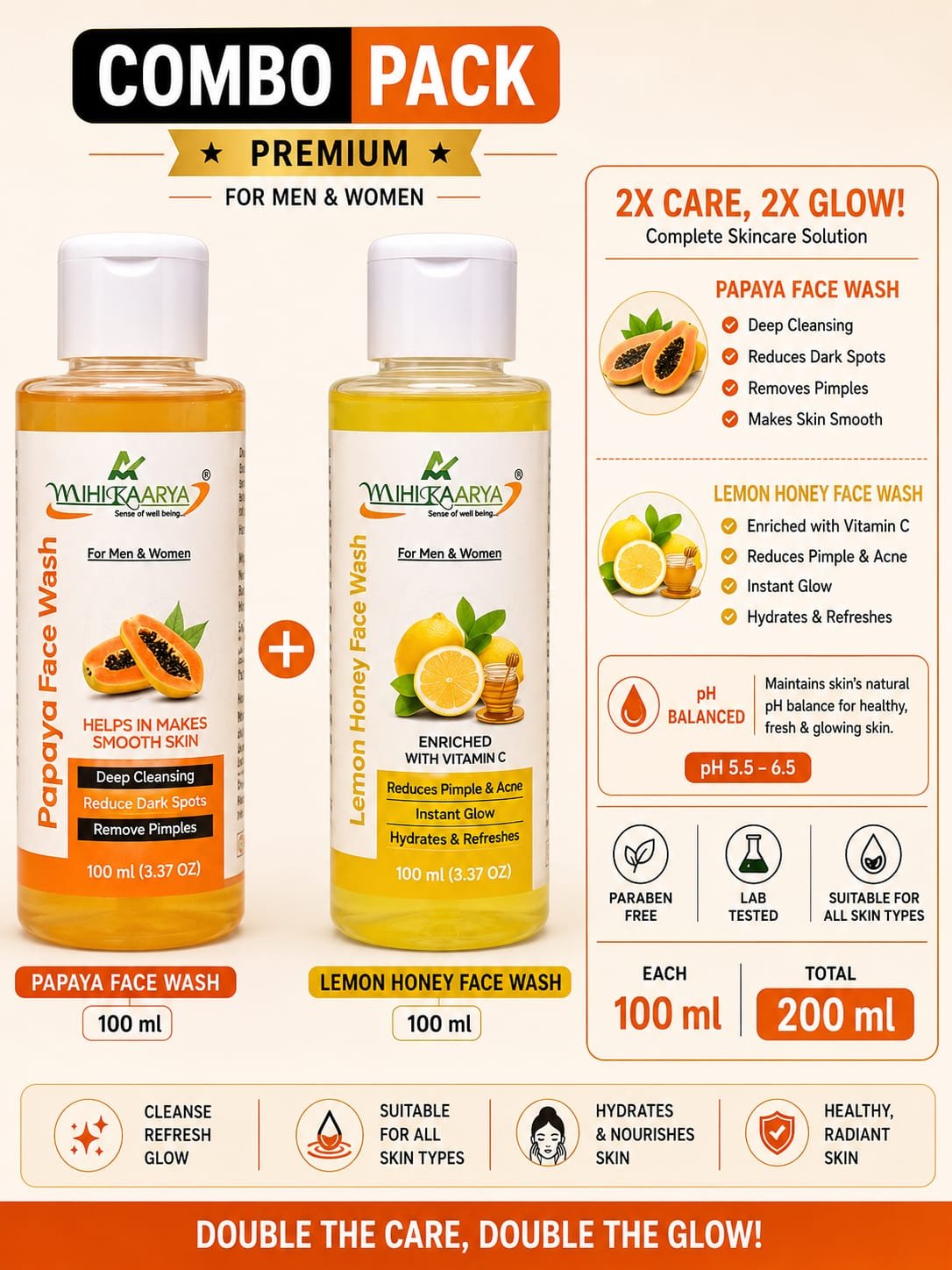 MIHIKAARYA Papaya Face Wash & Lemon Honey Face Wash Combo – Glow & Fresh Skin Care - Image 4