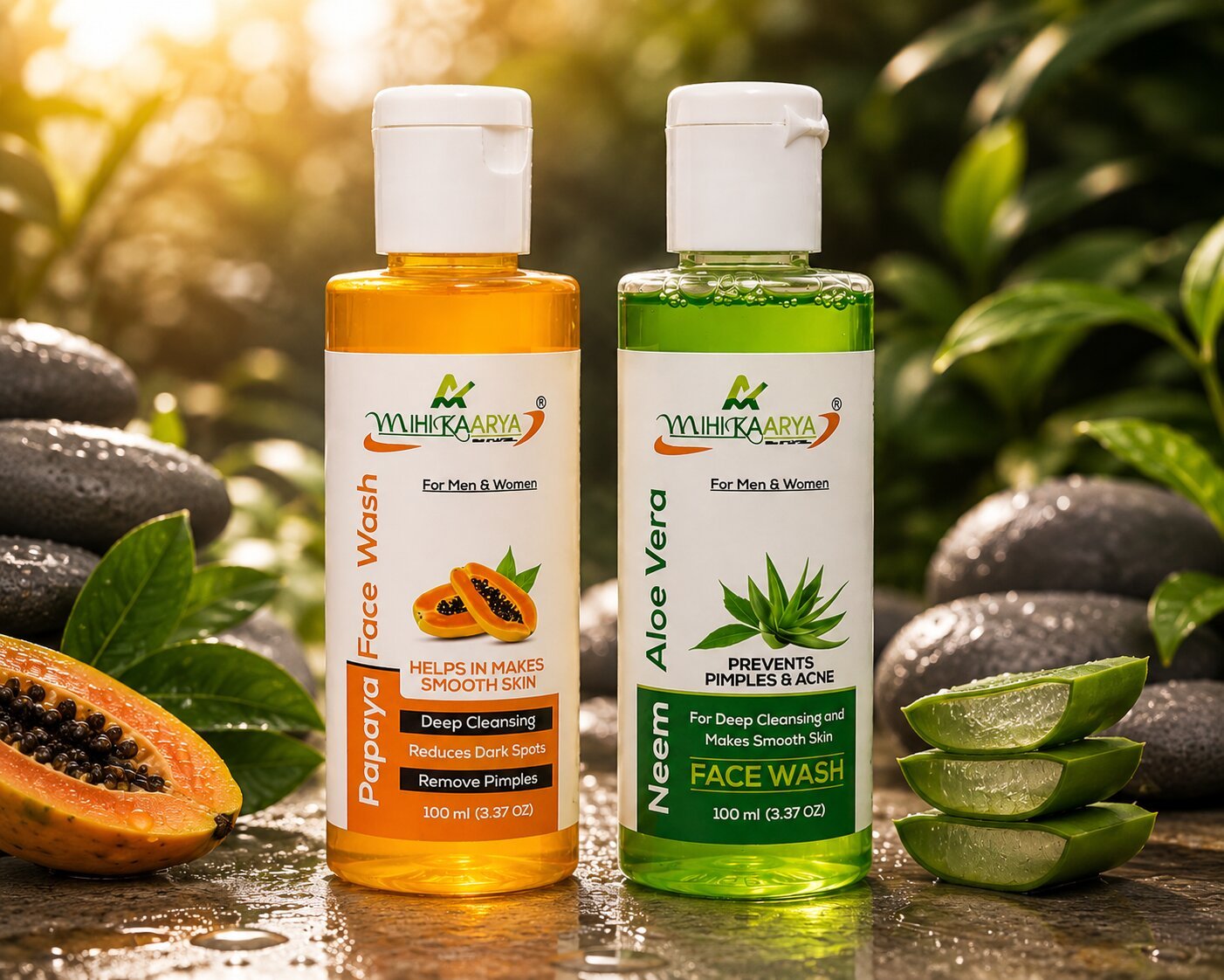 MIHIKAARYA Papaya Face Wash & Neem Aloe Vera Face Wash | Pack of 2 - Image 2