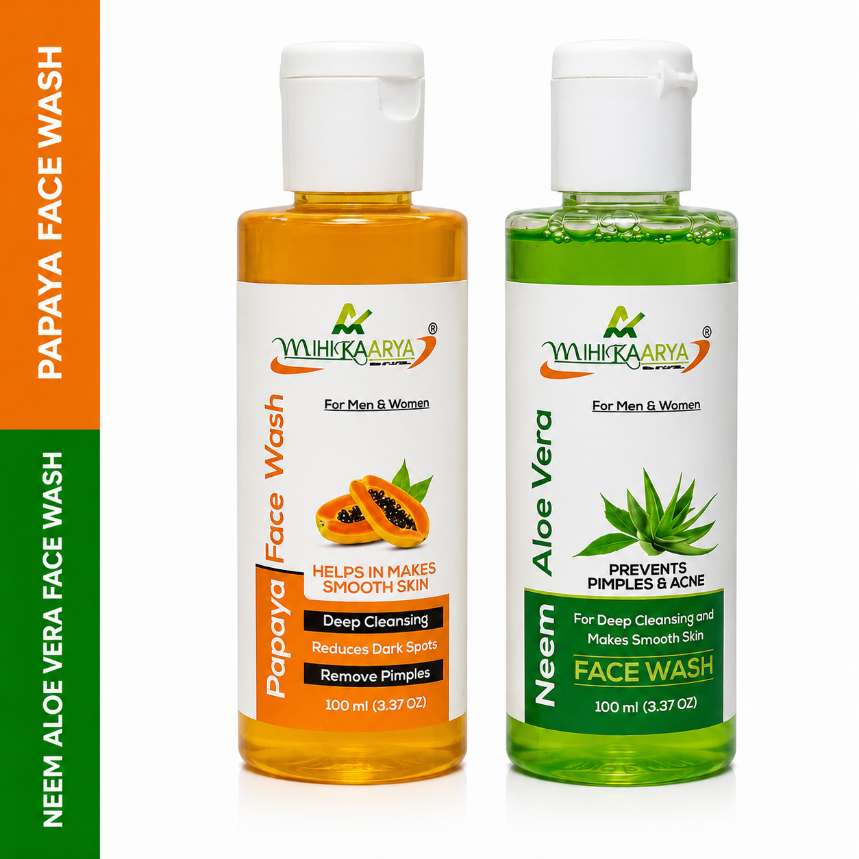 MIHIKAARYA Papaya Face Wash & Neem Aloe Vera Face Wash | Pack of 2